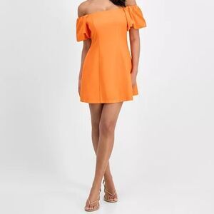 Orange Off Shoulder Balloon Sleeve A Line Dress Size S NWT Bar III